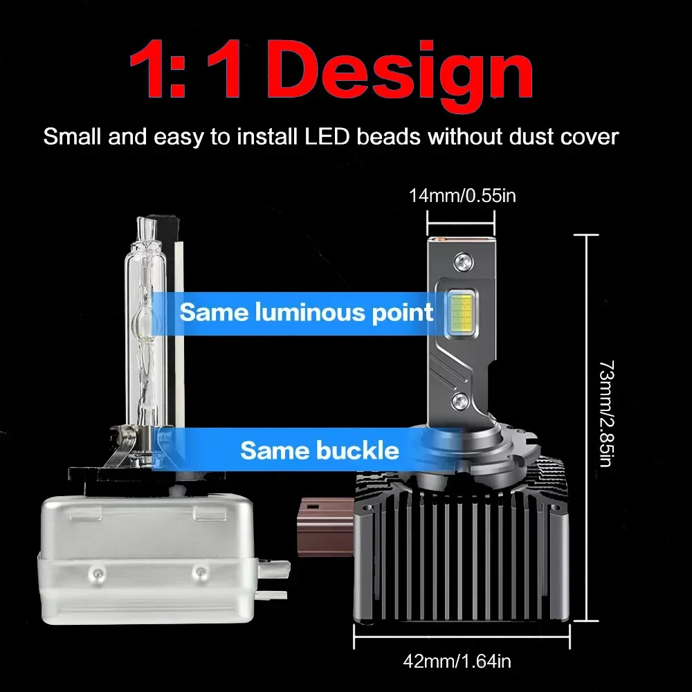 2pcs Front Left + Right Side D1S D1R LED Aviation Aluminum & ABS Headlight Bulbs Super White HID Xenon Conversion Kit 240W 6000K