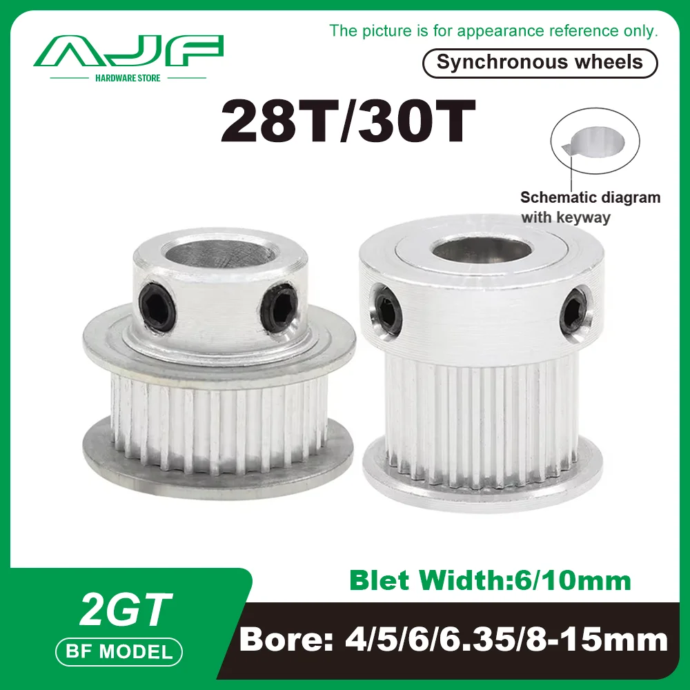 Koło pasowe rozrządu 2GT 28T 30T Typ BF Średnica otworu 4-15mm Szerokość paska 6mm/10mm Drukarka 3D GT2 28 Zębów 30 Zębów Koło synchronizujące