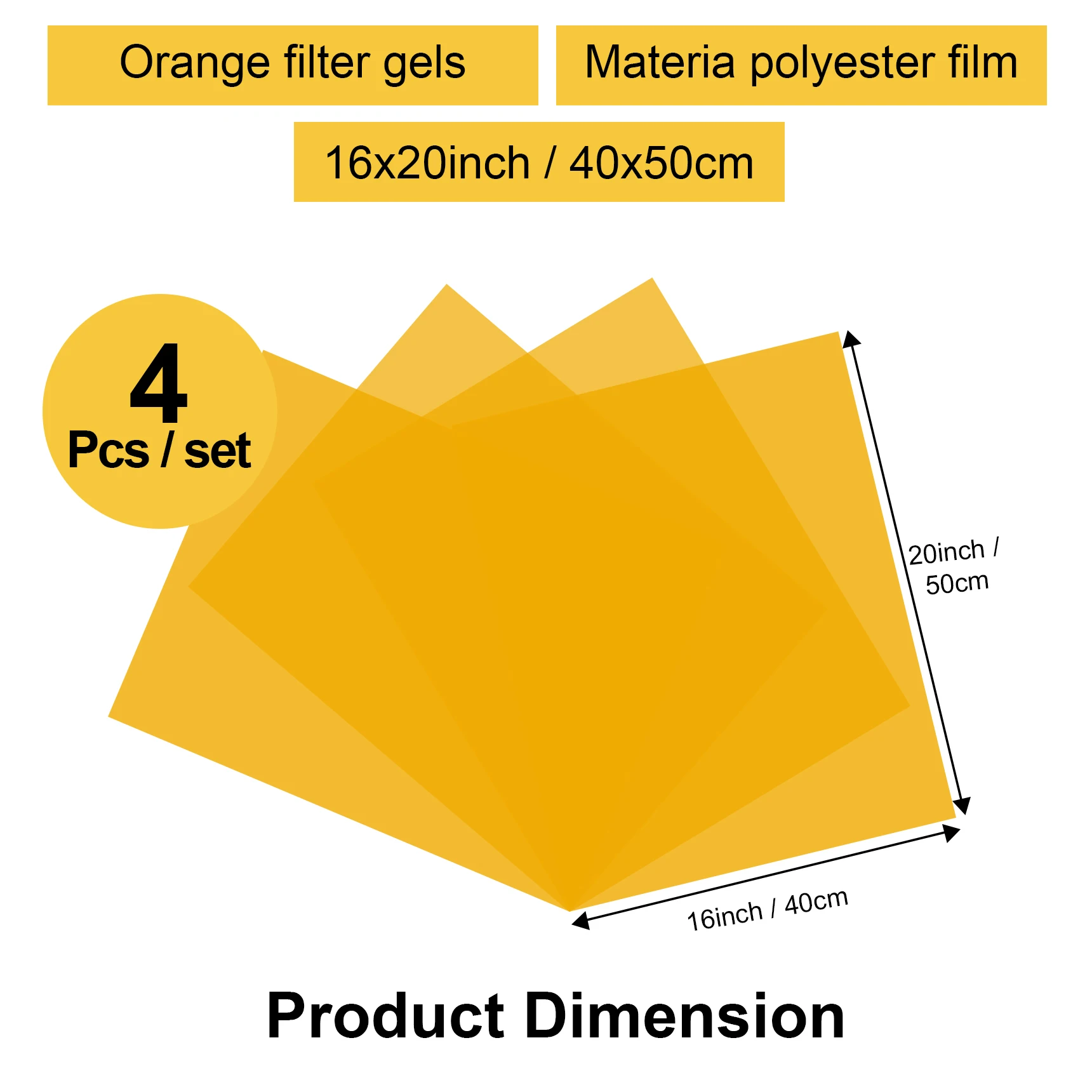 Selens  4PCS 85,85A,85B,85C Orange Photo Lights Gel Filters Transparent Color Correction Light Sheets for Lighting Photography