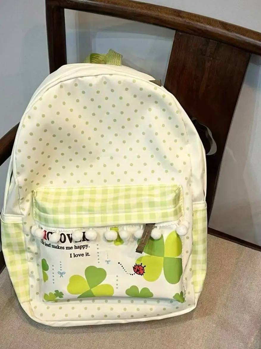 Kawaii een Quattro Le Trifoglio Polka Dot Piccola palla soffice Grande capacità Studente Bapa Borsa estiva giapponese Sle Fre