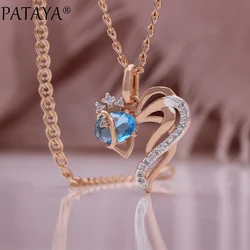 PATAYA Hot Blue Natural Zircon Pendant Necklace for Women Fashion 585 Rose Gold Color Accessories Wedding Daily Jewelry