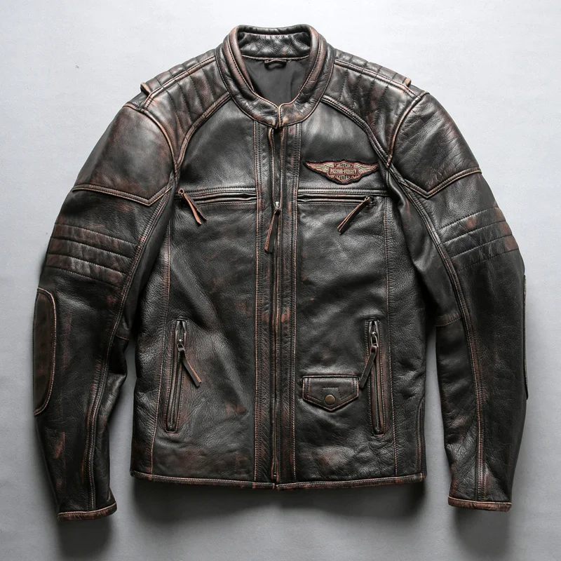 Male Thick Soft Cow Leather Jacket Brand Designer Vintage Genuine Leather Pilot Jacket Male Large Size Motorcycle Rider Coats