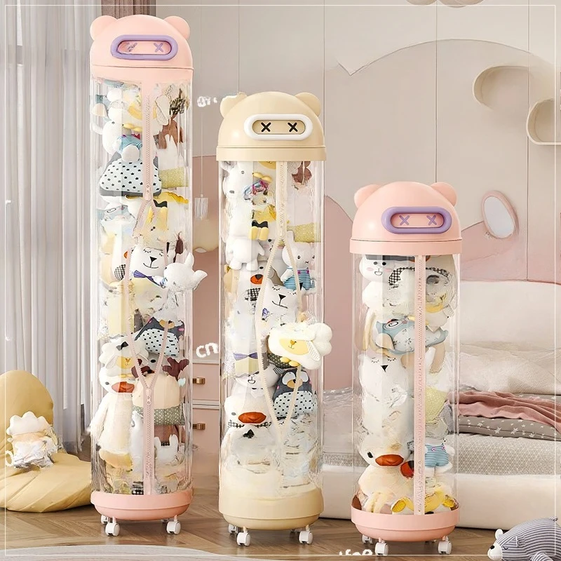 Plush Animal Storage Tube with Light Emitting Diode Light Stand Pet Transparent l with Zipper, Children's Toy Tissue with Cover