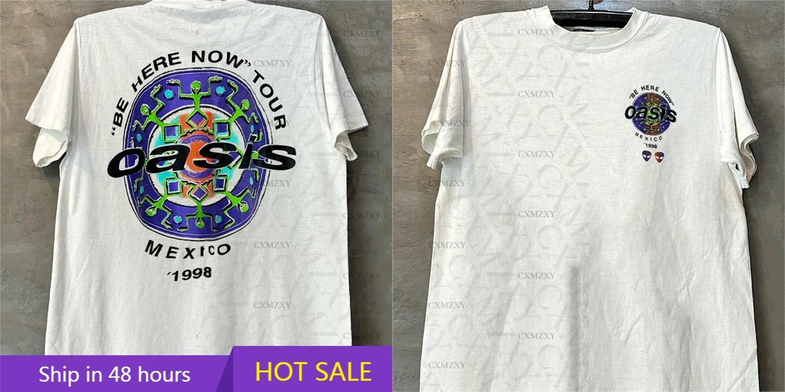 

Oasis Rock Band Textured Short Sleeve T-Shirt Hiphop Summer Heavy Trend Brand Men's Summer Casual Sports Comfortable T-Shirt