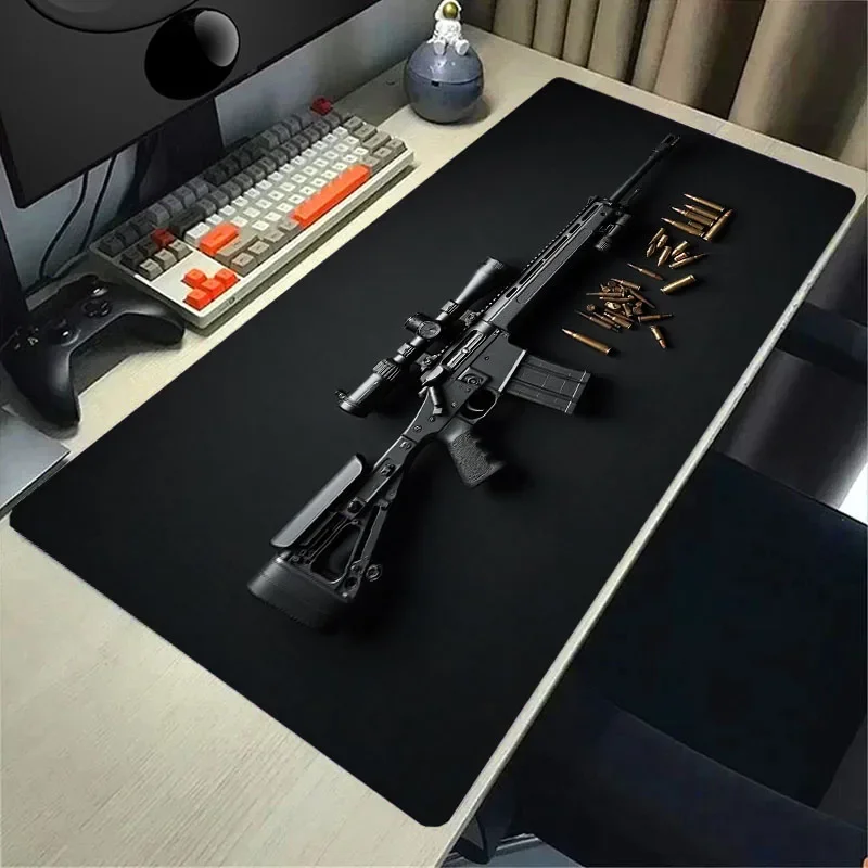 Rifle Pistol Revolver Gun Large Mouse Pad Precision Gaming Design Desk Anti-Slip Rubber Bottom 80X40 Washable Surface Office Mat