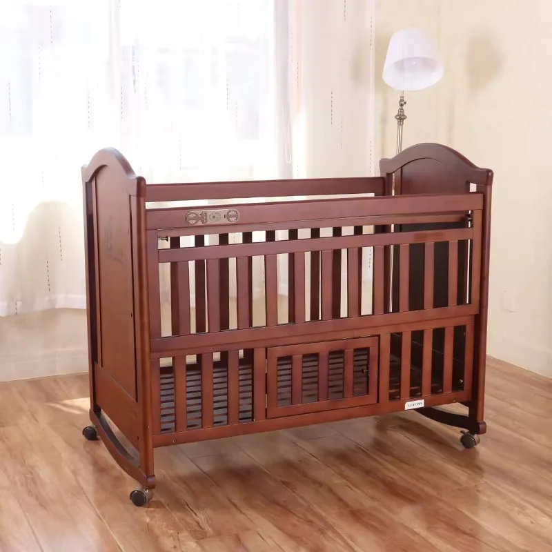 2026 New Arrival Wood Bedside Baby Cradle Cot Bed Child's Crib With Music For Bedroom Or School