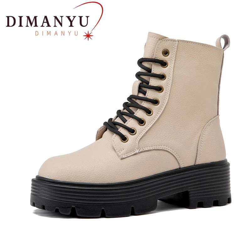 Short Boots Women Genuine Leather 2026 New Winter British Style Women Ankle Boots Platform With Fur Marton Boots Women