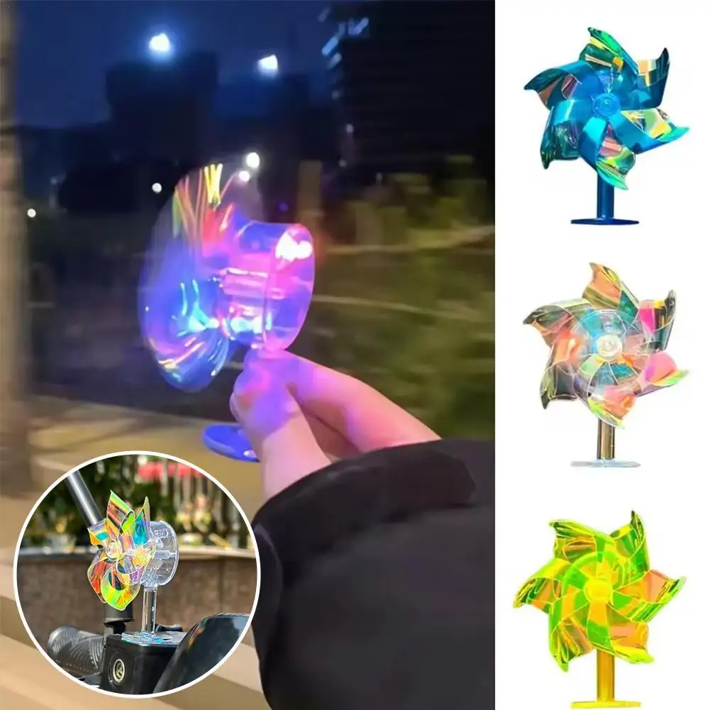 Wind Powered Motorcycle Handlebar Windmill Colorful Car Decoration Bicycle Helmet Decorations Rotating Self-Adhesive Toy