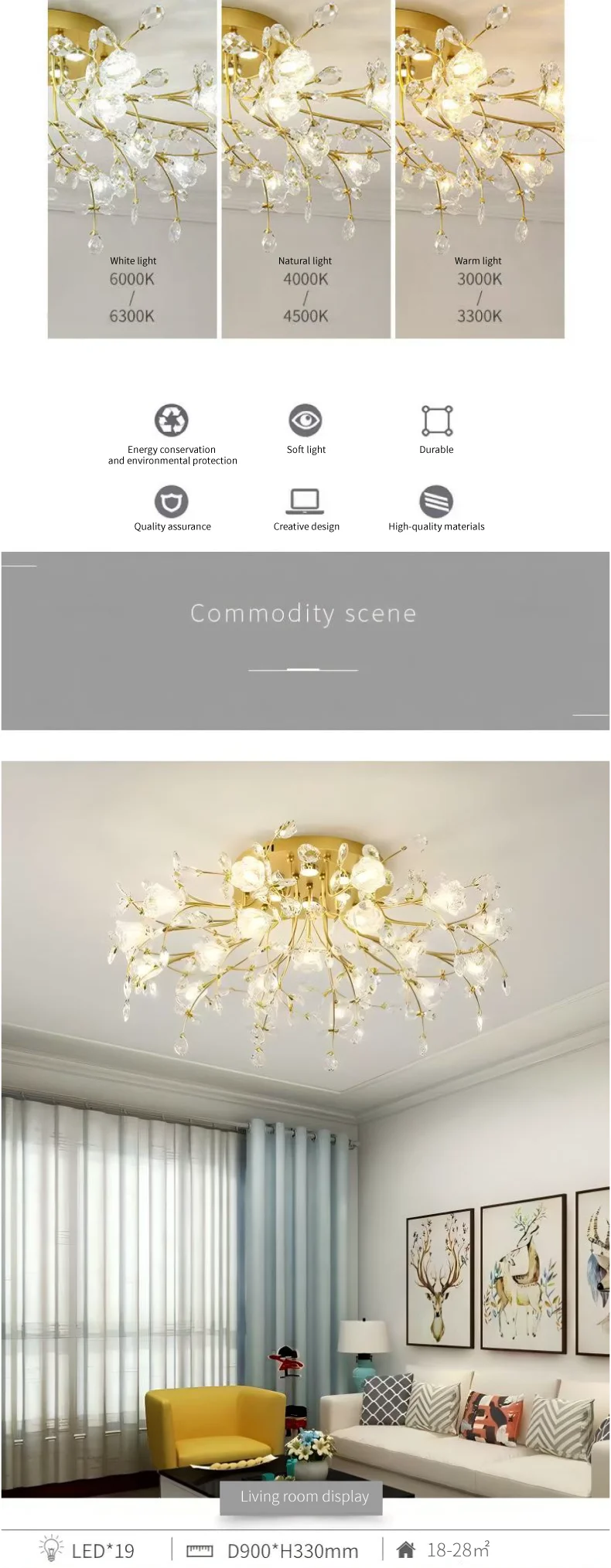 European Gold LED G9 Ceiling Light K9 Crystal
