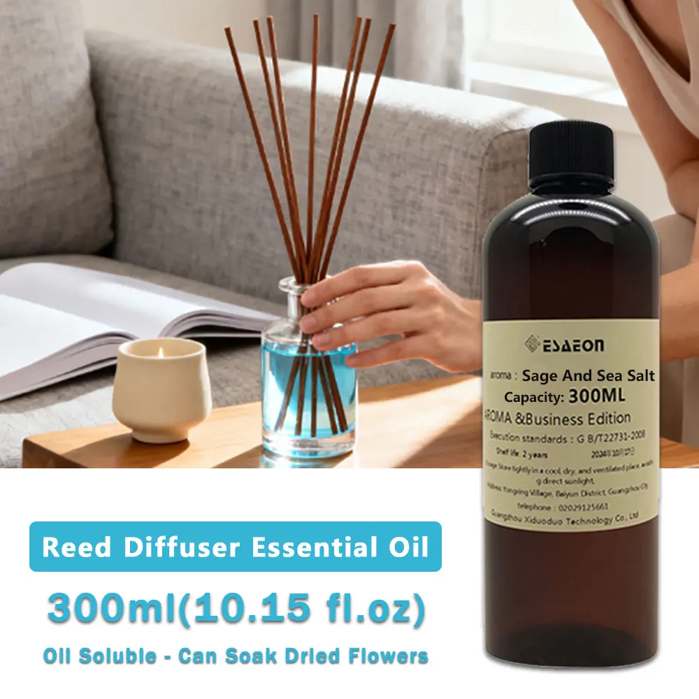 ESAEON 300ml(10.15 fl.oz) Sage And Sea Salt/Rose Essential Oil - For Reed Diffuser & Flameless Aromatherapy & Waterless Diffuser