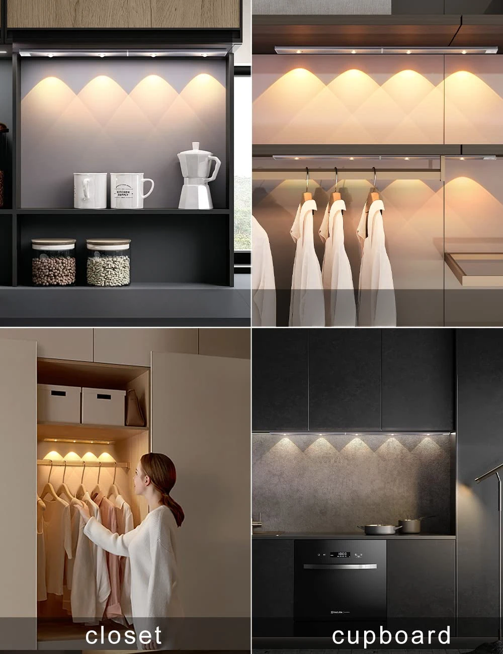 Ultra-Thin Smart LED Human Body Induction Light Rechargeable, 3 Color Adjustable  for Closet Kitchen Cupboard Silver 60CM