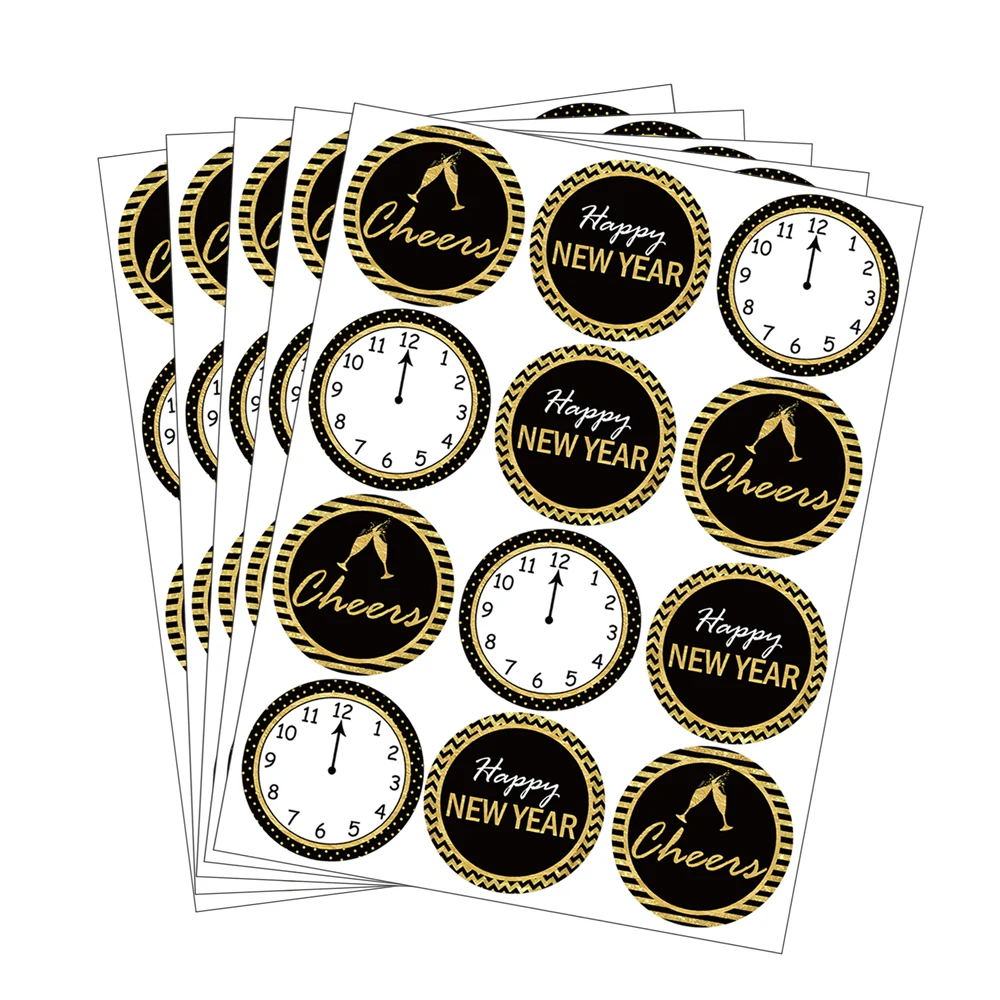 60pcs 4cm 2025 Happy New Year Cheers Clock Paper Stickers Packaging Sealing Label DIY Gift Stickers For Home Decoration Supplies