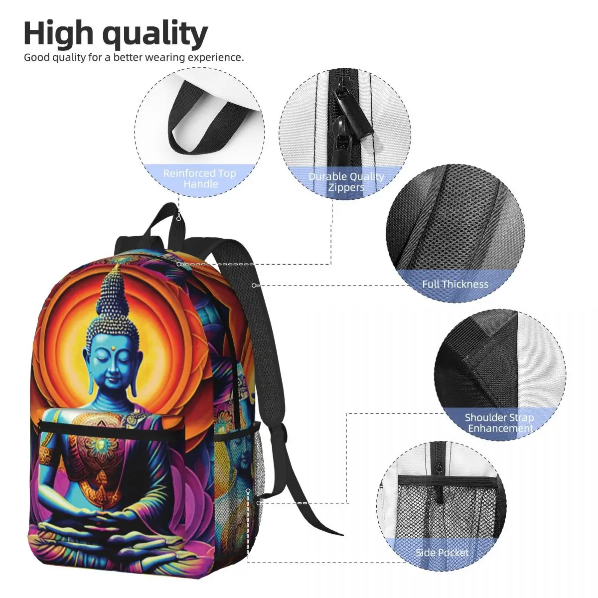 Buddha Mandala Flower Backpack Boys Girls BookBag Children School Bag Computer Shoulder Bags for Men Women