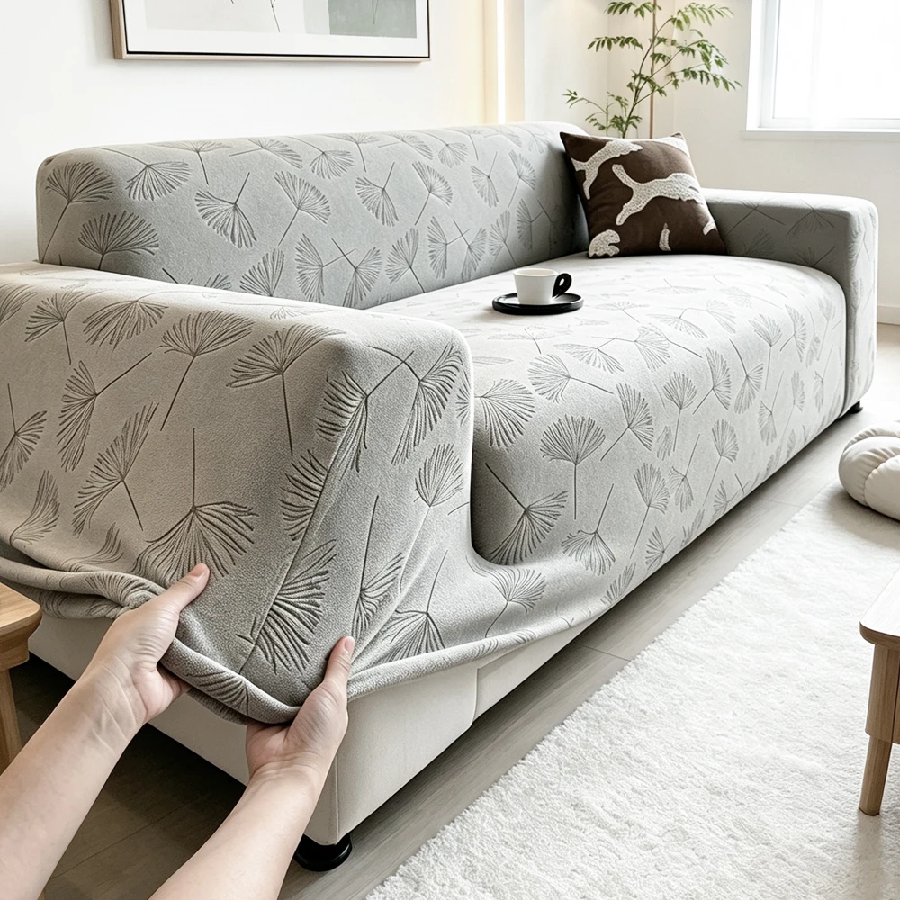 Dandelion Pattern Jacquard Sofa Slipcover, High Elastic, Pet Proof & Removable Dust-Proof Soft Couch Protector for Living Room