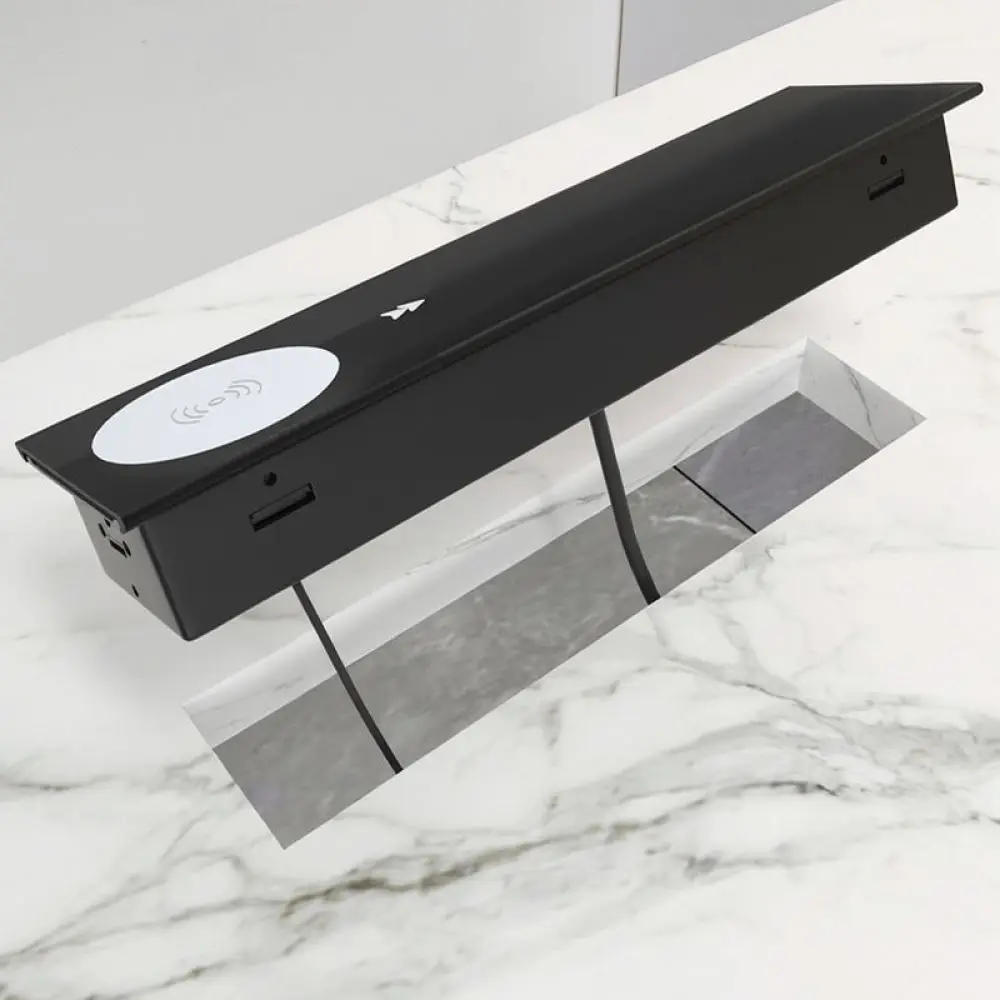 Embedded Tabletop Socket Sliding Power Strip Office Conference Table Hidden Charging Hub Wireless Data Connector