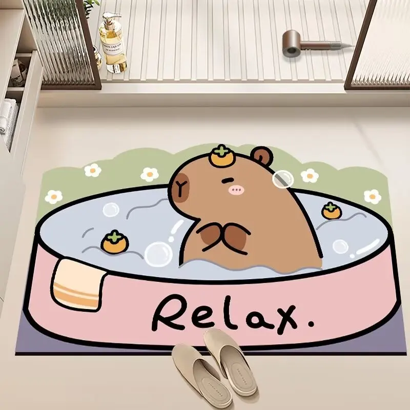VIKAMA Cute Cartoon Pattern Diatomite Soft Cushion Bathroom Non-Slip Water-Absorbent Floor Mats Living Room Bedroom Cozy Decor