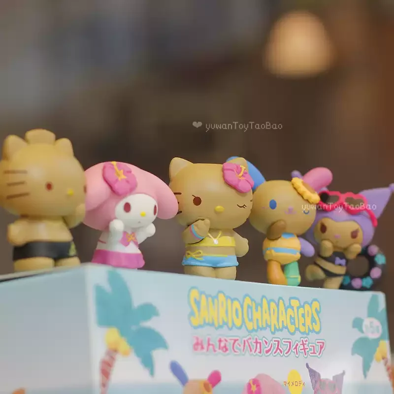 Cartoon Character Black Skin Summer Vacation Series Capsule Toy Blind Box Kuromi Cinnamoroll Collectible Figurine Desk Ornament view 2