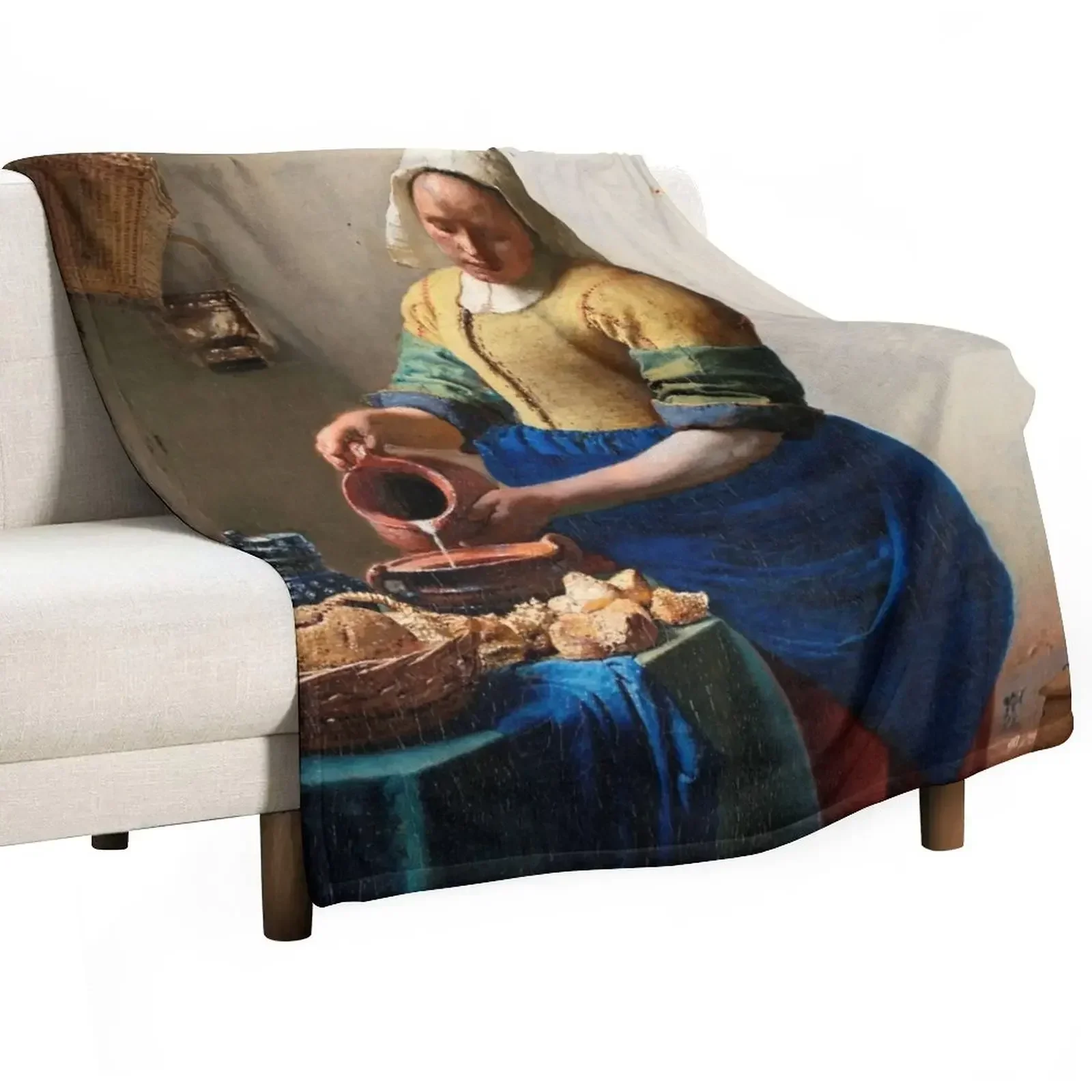 The Milkmaid (ca. 1660) by Johannes Vermeer Throw Blanket Decorative Sofas Soft Plush Plaid Beautifuls Blankets