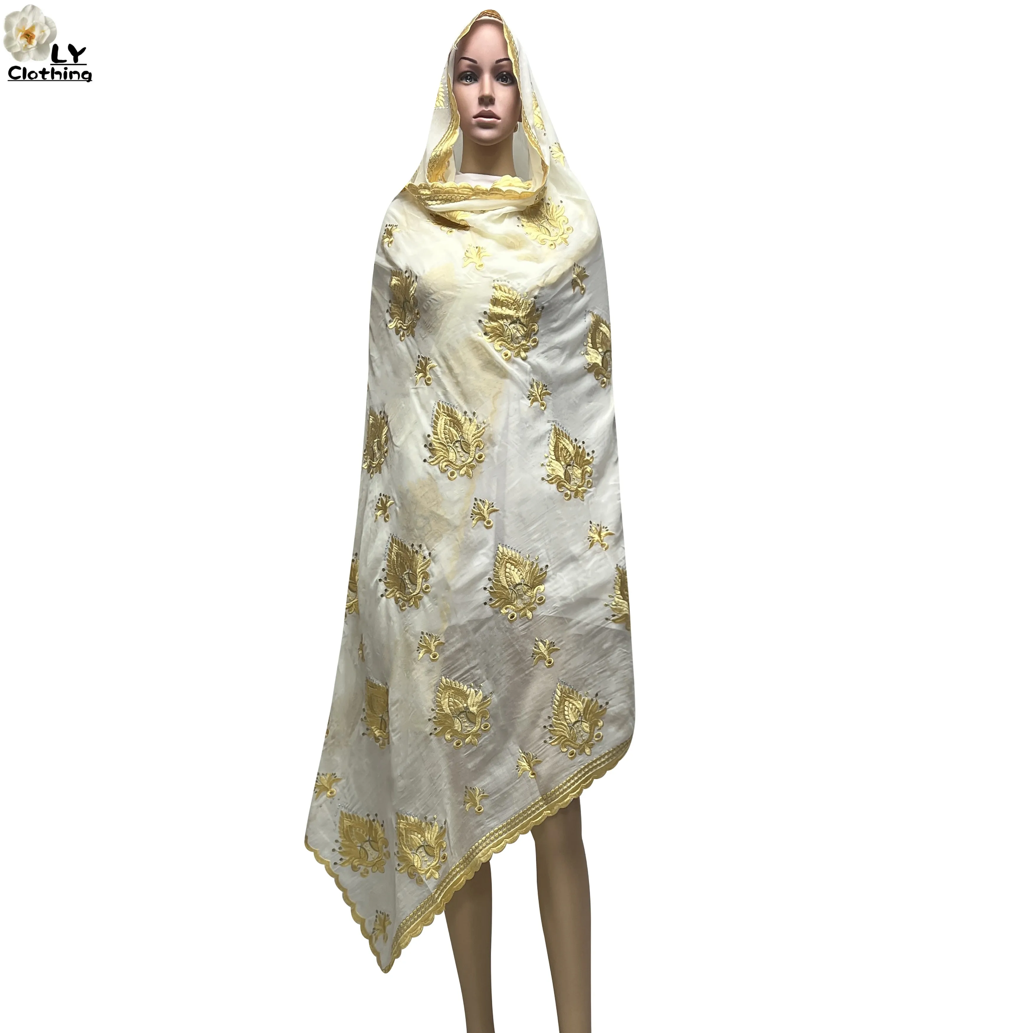 

Новый высококачественный 100% хлопчатобумажный модный шарф с вышивкой в Дубае, африканский женский хиджаб, мусульманский большой шарф для шалей