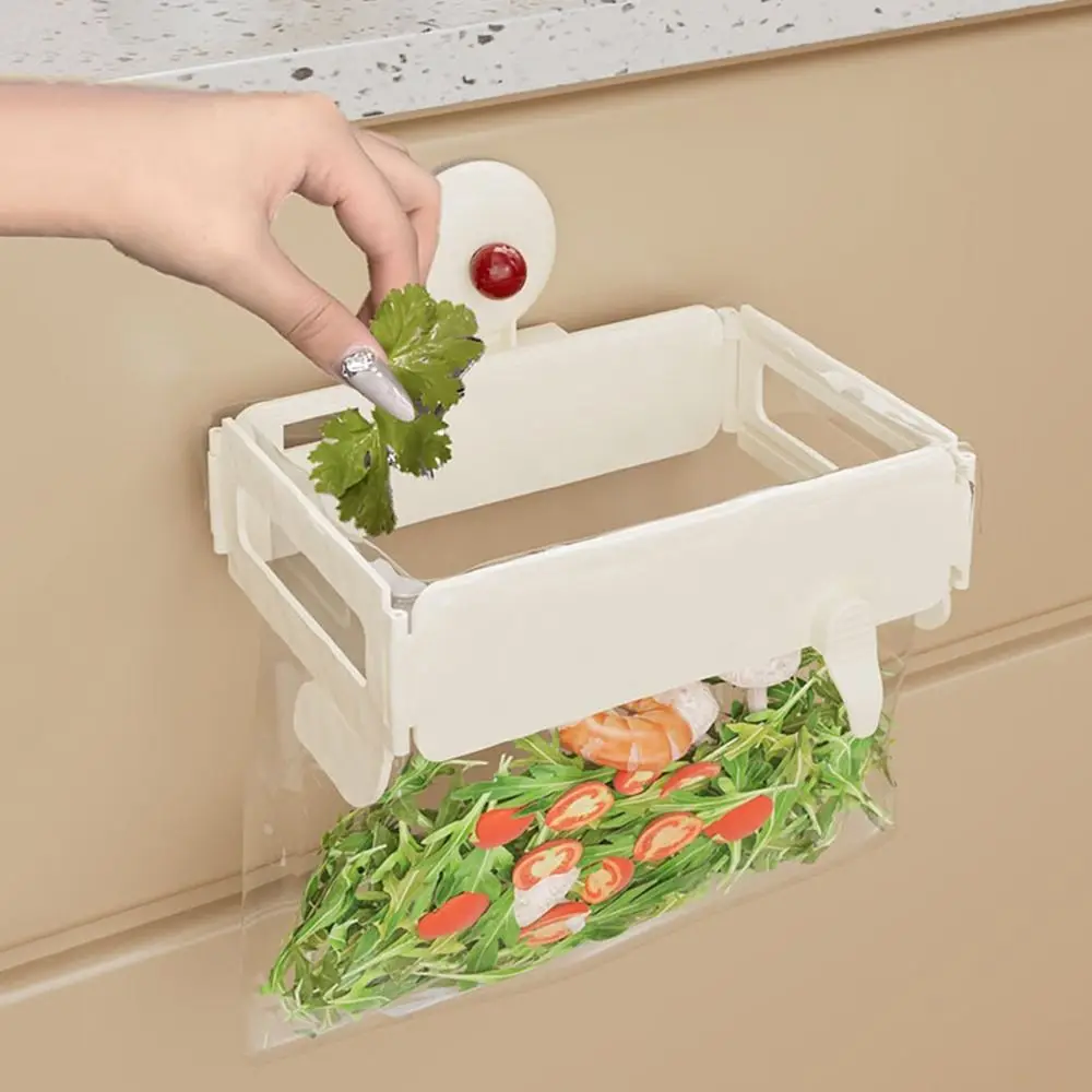 Hanging Suction Cup Trash Bag Holder Space Saving Foldable Garbage Bag Hanging Rack Plastic Rubbish Storage Holder Cabinet