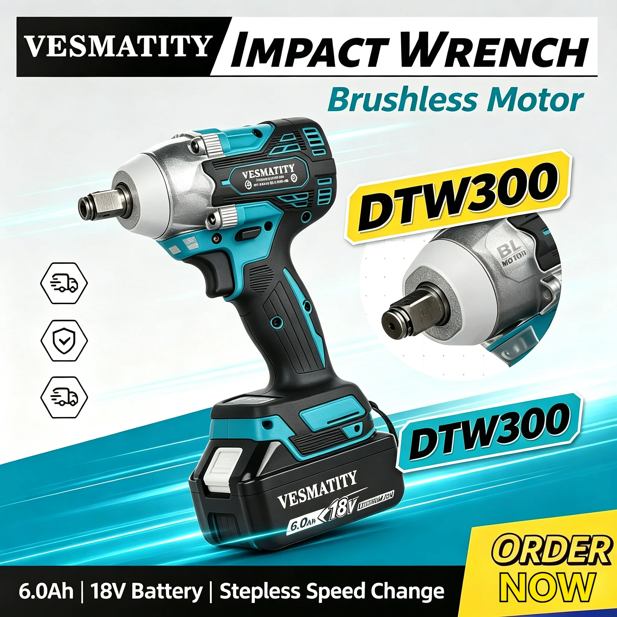 Brushless Cordless Wrench Tool Set, 330Nm Torque, Large Power, Wind Cannon Remove Tire, Lithium Auto Repair for 18V-20V battery.