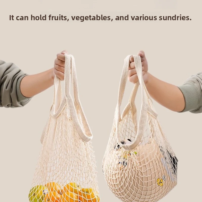 

Handheld foldable shopping Cotton mesh bag , reusable fruit mesh bag, Woven mesh pocket hollowed out kitchen storage
