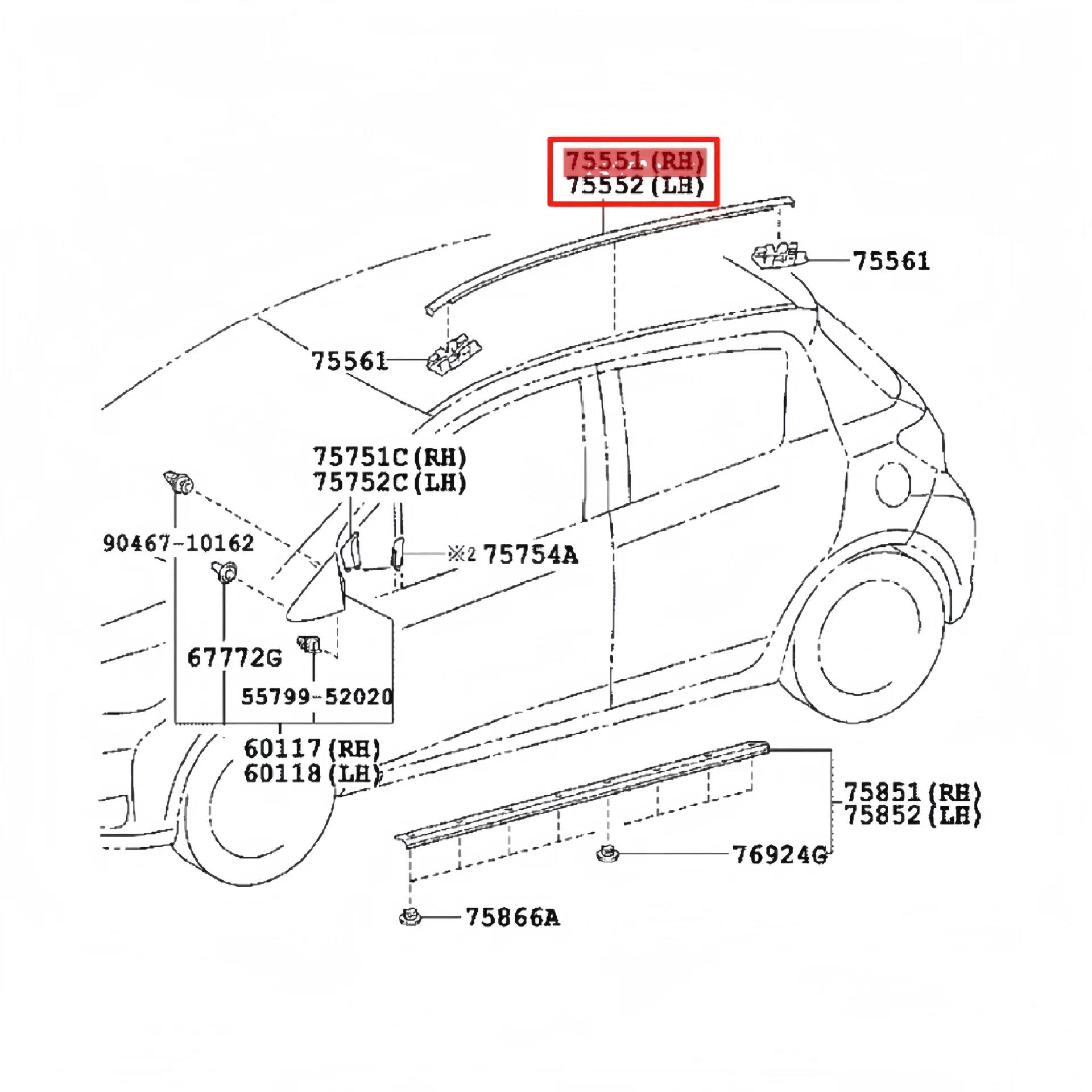 Roof Drip Side Molding Seal Strip for Toyota Yaris Hatchback 2012-2014 Vitz Roof Drip Rail Weatherstrip Trim