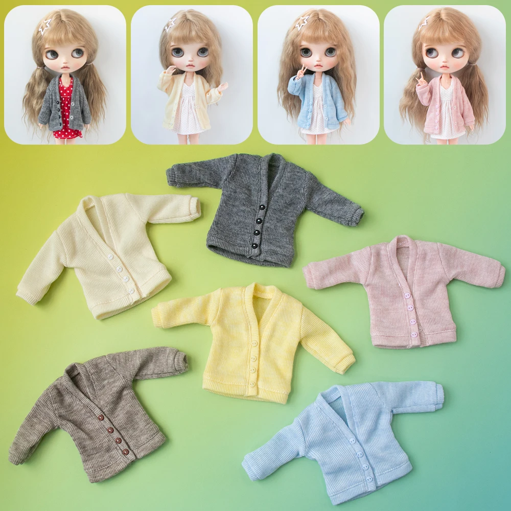 Blyth doll Clothes Kawaii Oversized Knit cardigan coat Polka dot dress outfit set for Licca Azone OB22 Ker YMY Doll Accessories