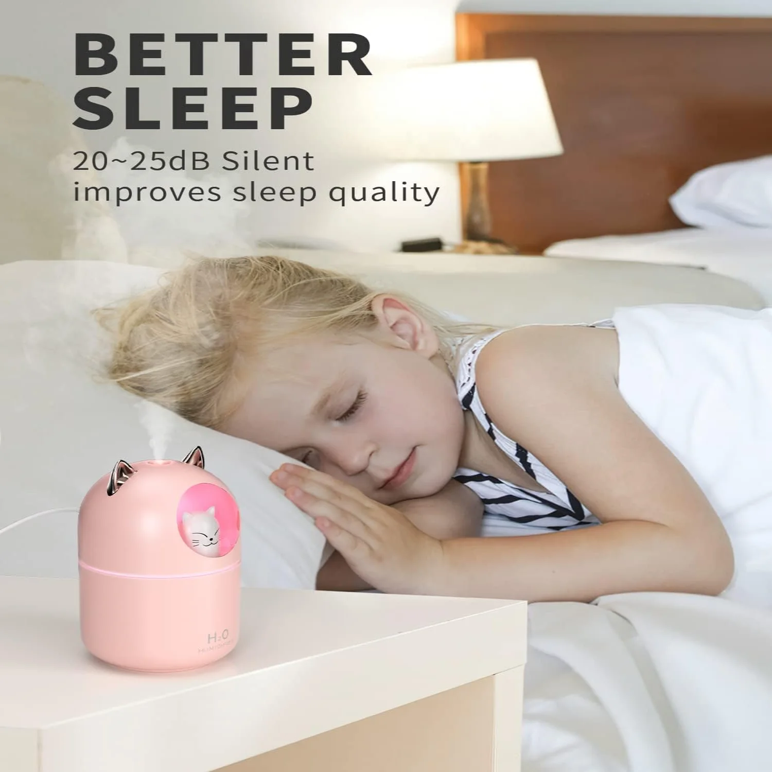 Cool Mist Humidifier, 300ml Mini  with Night Light, 20dB Quiet  for Bedroom , Waterless Auto-Off Air Humidifier for , Living Roo