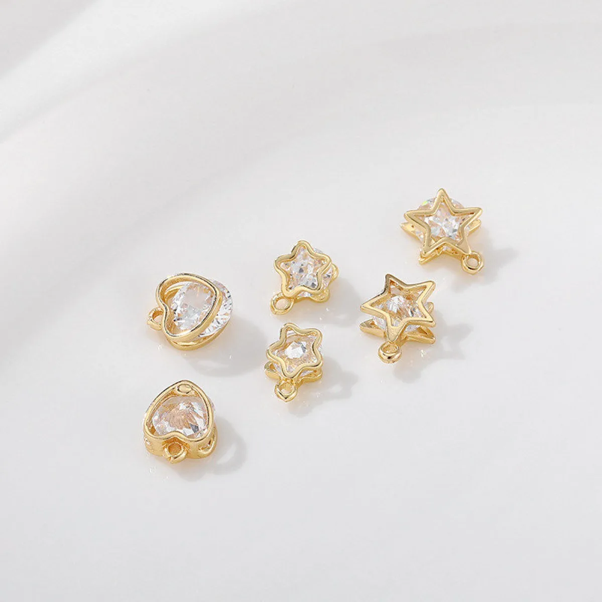 14K Gold Plated Dual Zircon Love Pentagram Charm Pendant DIY Findings for Bracelet Necklace Jewelry Making