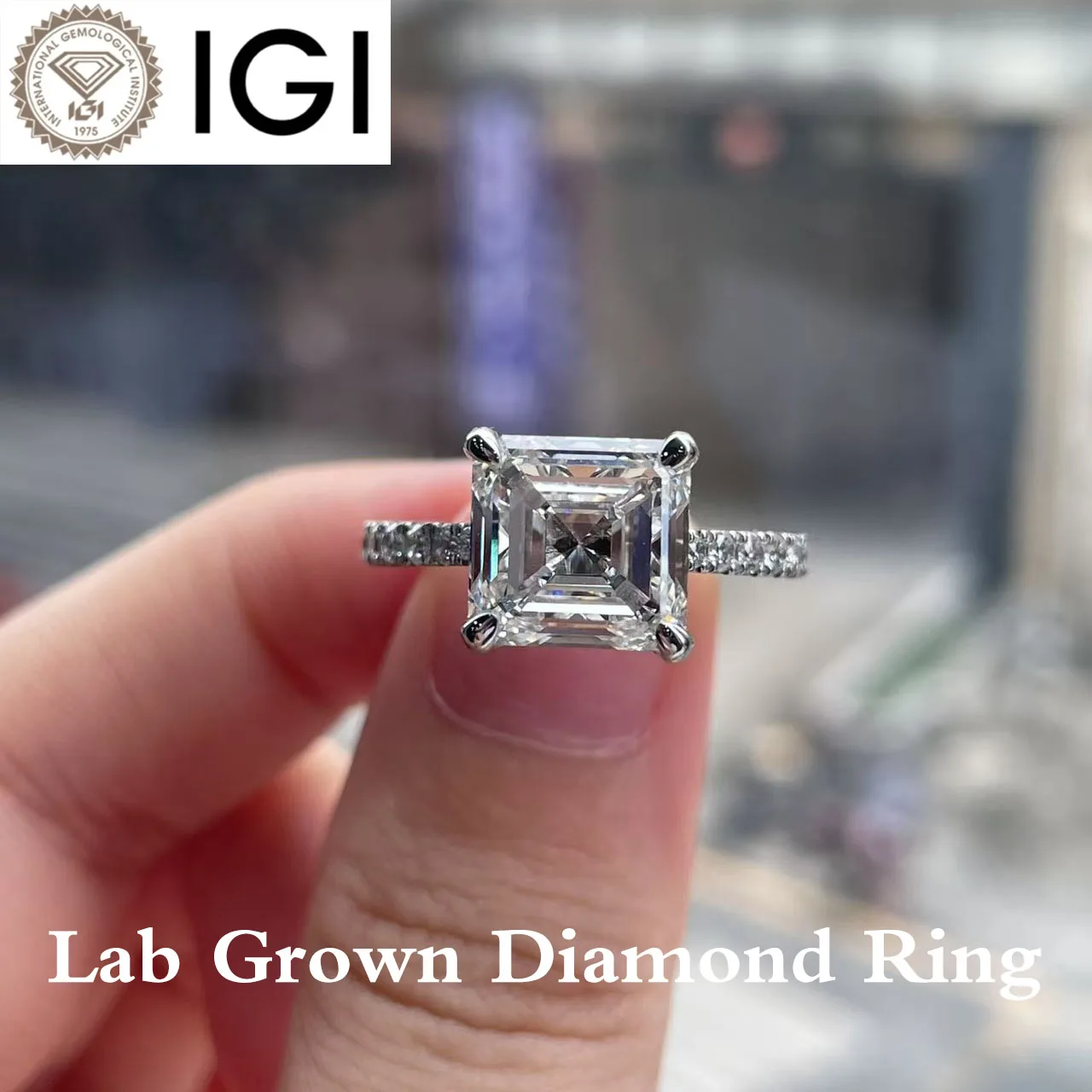 

4.05Ct Asscher Cut Lab Grown Diamond Engagement Ring CVD HOHT IGI Certified 14K Gold