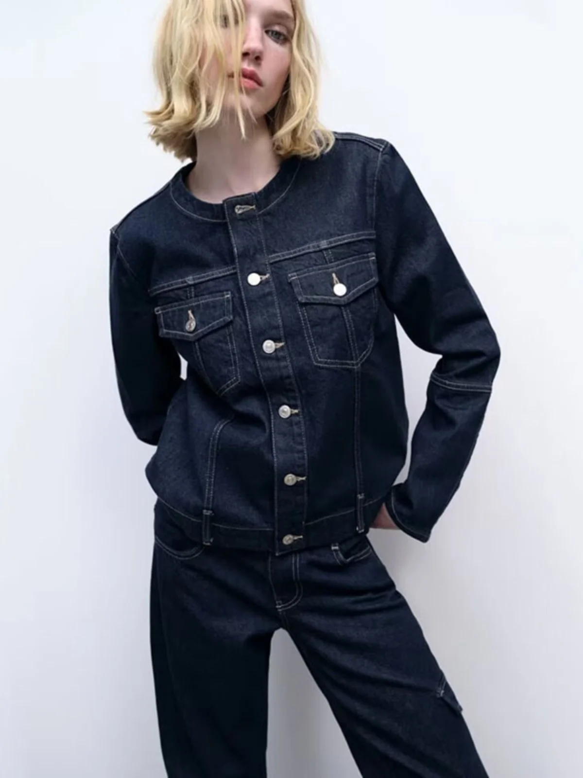 

Новое весеннее поступление, женские джинсовые джинсы с высокой талией, повседневные джинсы, верхняя одежда, круглый Ne ort Sle, прямой крой, другой материал