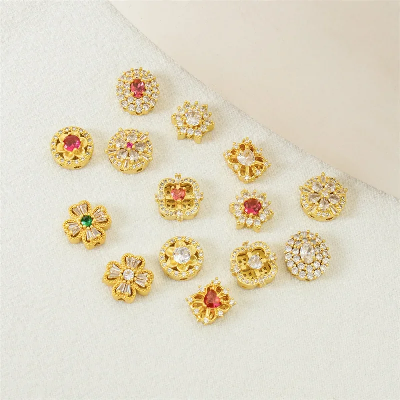 5 Pcs Copper Gold Plated Heavy Inlaid Zircon Spacer Beads DIY Pearl Bracelet Necklace Hand String Jewelry Accessories Wholesale