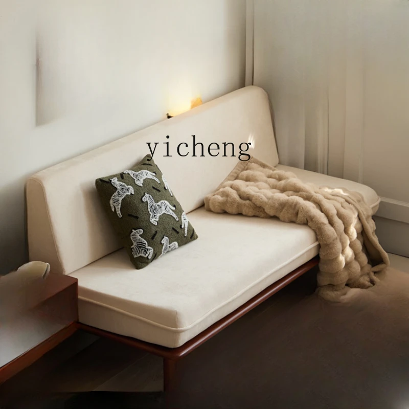 

Solid Wood Sofa Small Apartment Living Room Double Retro Cherrywood Fabric Sofa