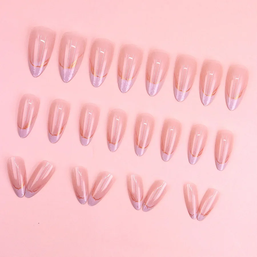 Press on Nail Long Wearable Acrylic Nail Glitter Pearlescent Phnom Penh Manicure Art Fashion Removable Nail Tips,24pcs Free Glue