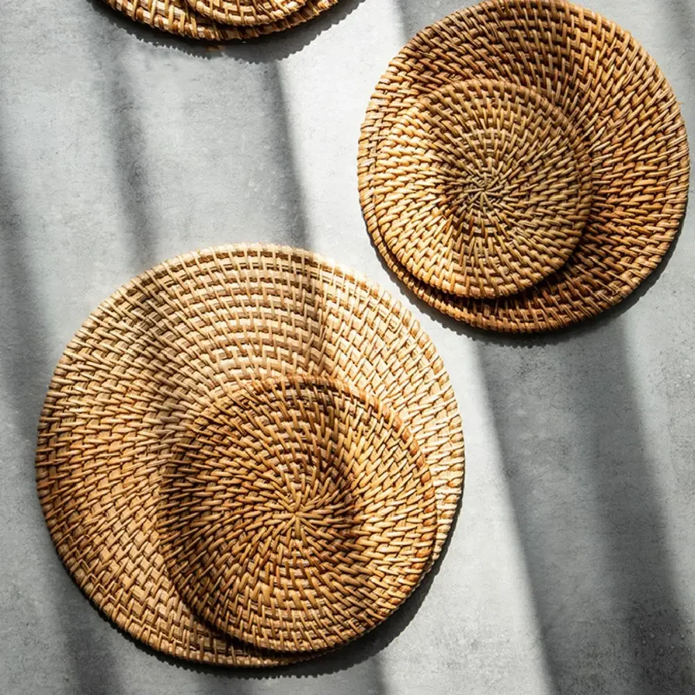 

6PCS Table Handmade Rattan Placemat Dining Table Bowl Plate Heat Insulating Non-Slip Onderzetters