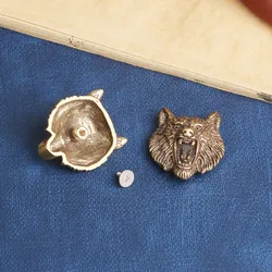 2Pcs Vintage Engraving Wolf Head Brass Decorative Buckle Stereoscopic Conchos Screwback Button DIY Leather Decoration Accessorie