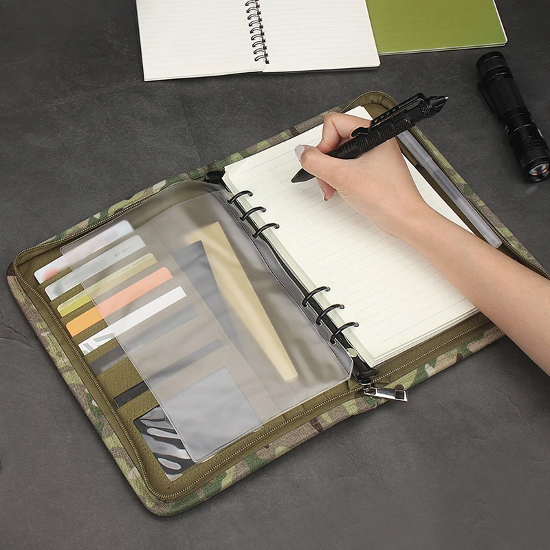 Couverture de cahier résistant aux intempéries Classeur à anneaux de Padfolio tactique en plein air avec 80 feuilles de papier à feuilles mobiles A5