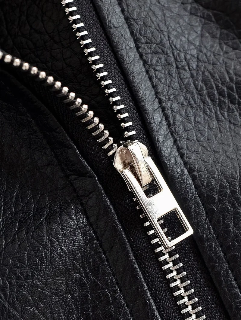 Guobioziy 2026 Fall New Arrival Women's Jacket Black Long-Sleeve Faux Leather Zipper Biker Jacket Parka Stylish and Trendy