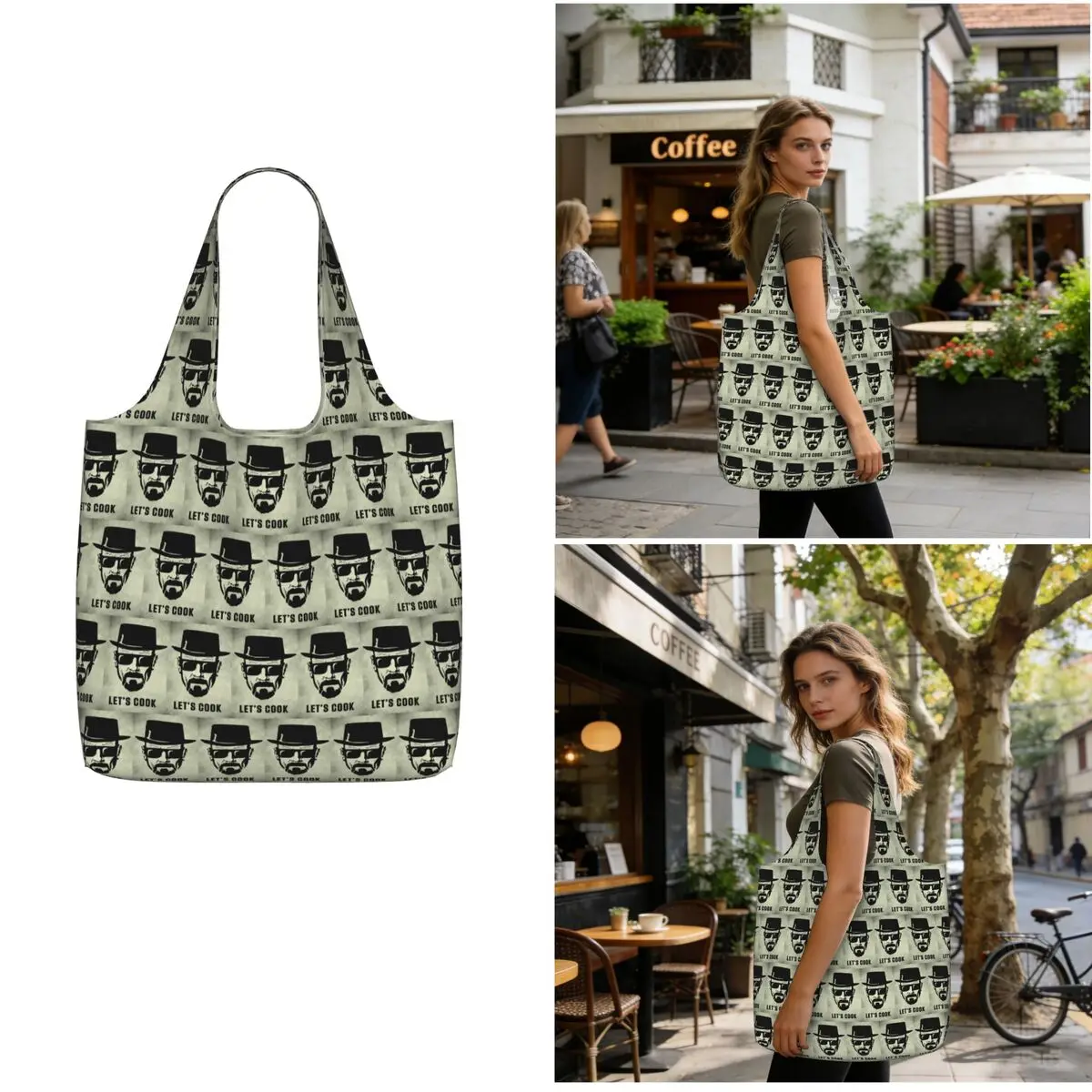 Heisenberg Lets Cook Shopping Tote Bag Canvas Large Capacity Shoulder Bags Shopper Grocery Handbag for Women