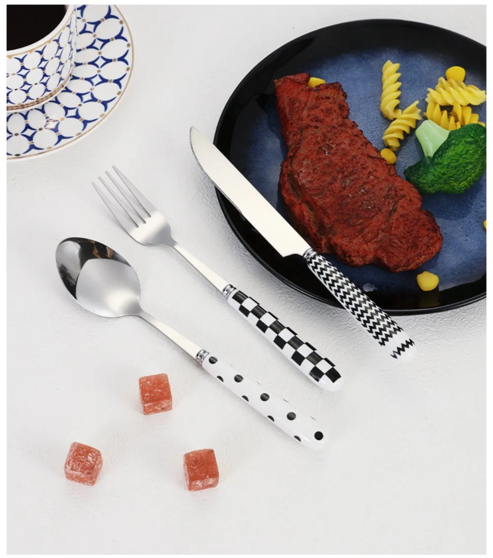 Western Restaurant Stainless Steel Tableware Korean Wave Point Retro Ins Fork Butter Spoon 4-piece Set Household Steak Tableware