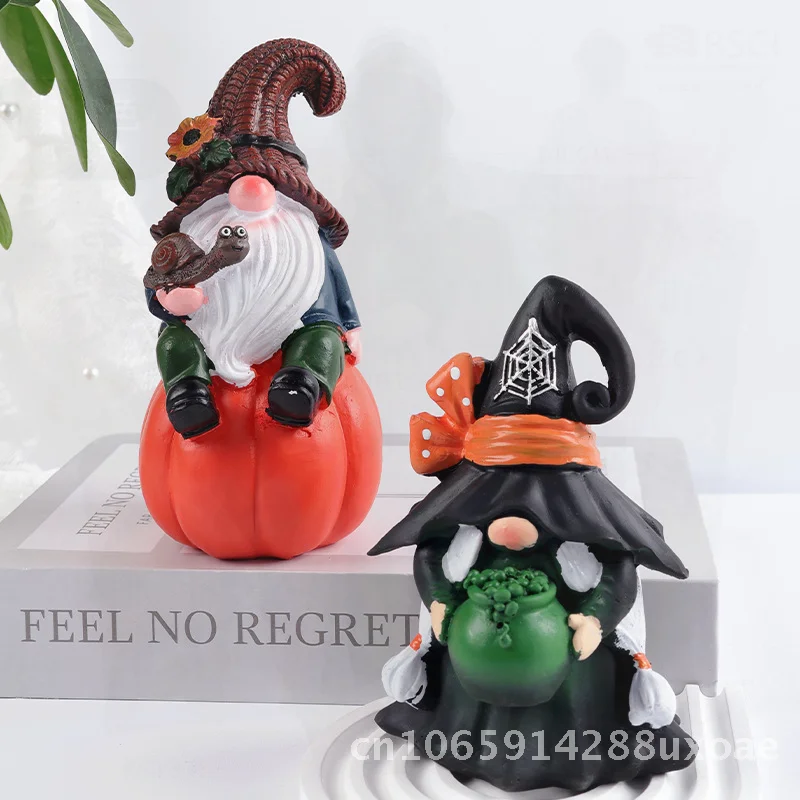 

Halloween Harvest Festival Handmade Resin Pumpkin Couple Dwarf Statue Cute Style Witch Wizard Combination Home Decorations