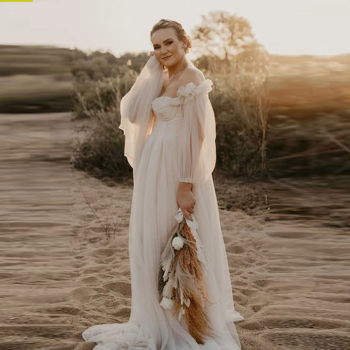 Weißes schulterfreies Abendkleid, sexy rückenfrei, Tüll, Rüschen, lange Ärmel, Abendkleider, bodenlanges Hochzeitskleid