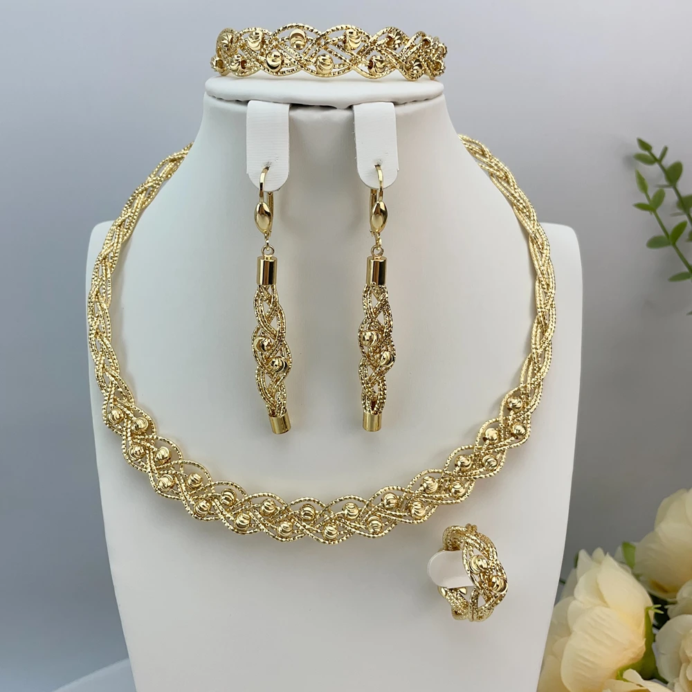 EMMA موضة دبي مطلية بالذهب الخرز القلائد أقراط خواتم مجموعات المجوهرات الجميلة للنساء هدايا مجوهرات حفلات الزفاف FHK23145