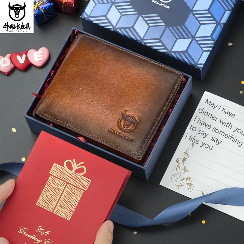 ジッパータワーバックル本革メンズ財布マルチスロットトップ層牛革財布メンズ本革ショート盗難防止ブラシ