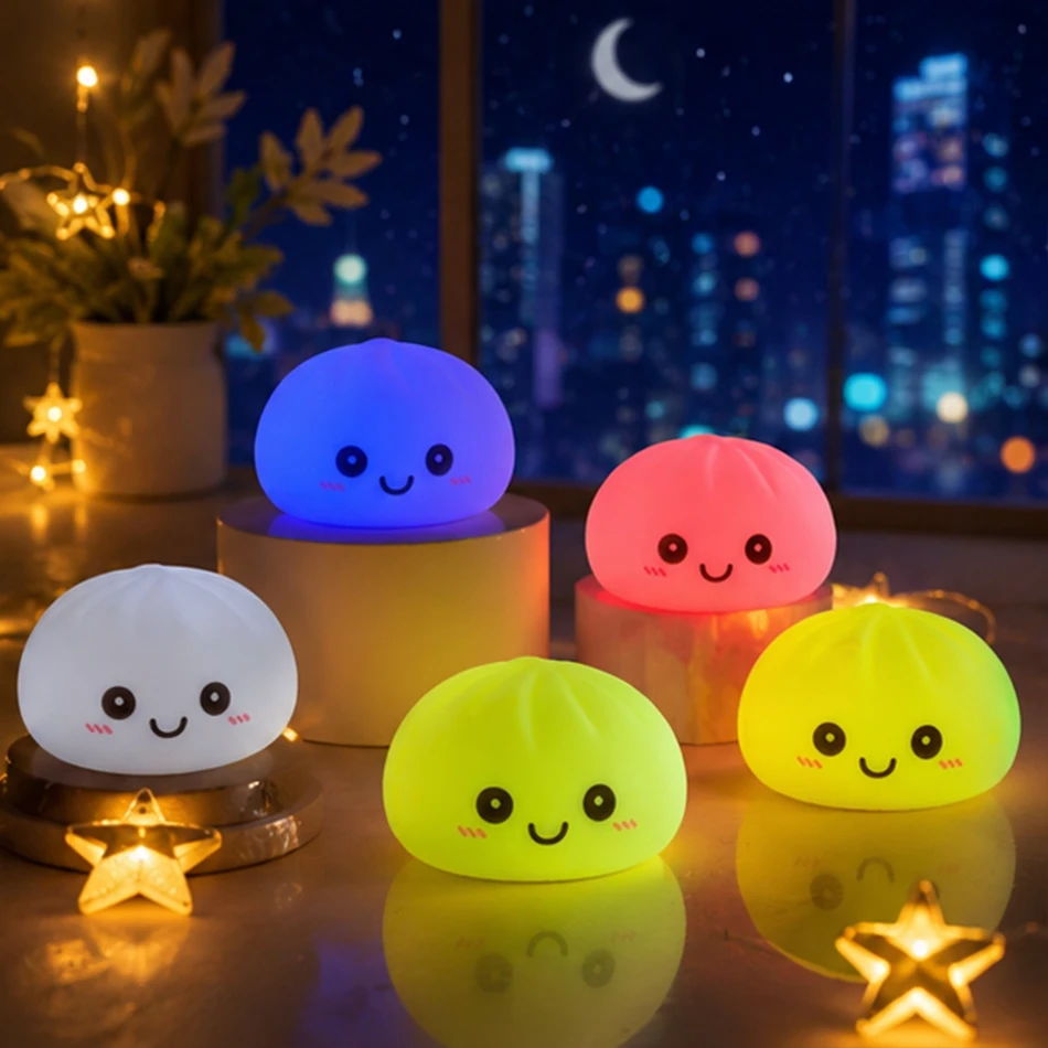 2027 LED Bun Squishy, Glowing Stress Ball, Light-up Bubble Spitting Bun, Realistic Steamed Bun, Aesthetic Desk Decor