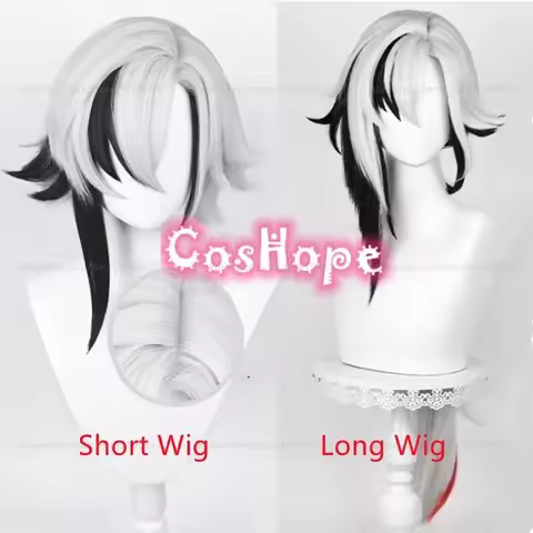 Arlecchino Cosplay Wig Knave Fatui Cosplay White Black Wig Anime Cosplay Wigs Heat Resistant Synthetic Wig