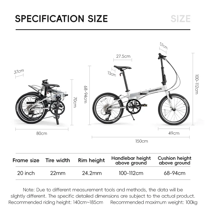 ROCKBROS 20 inch Folding Bike with Shimano 8-speed Aluminium Alloy Bike Frame V Brake Lightweight Portable Adult Folding Bicycle