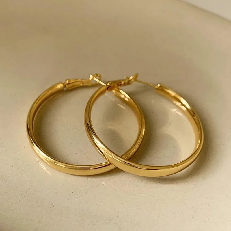 Classic Hollow Thick Loop Large Circle Hoop Earrings Never Fade Stainless Steel C-Ring Piercing Earrings Fashion Jewelry