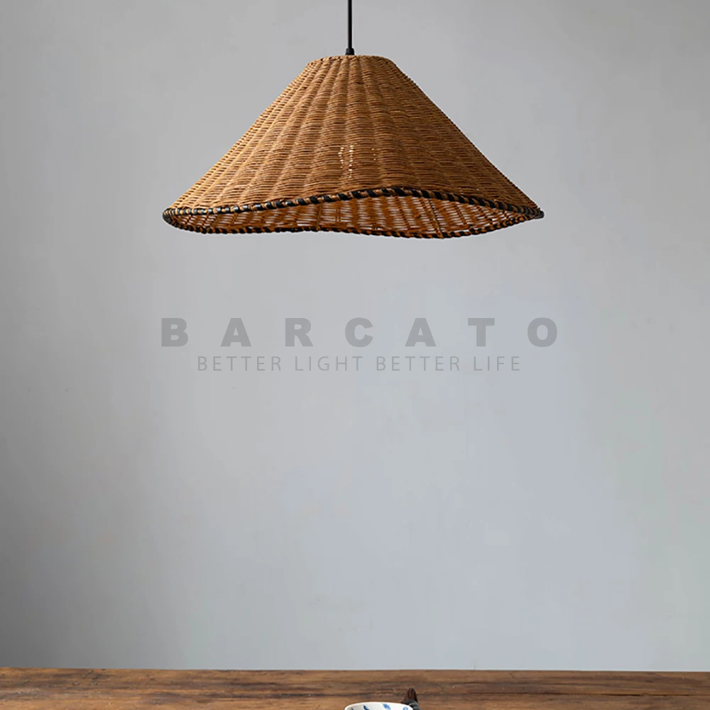 Vintage Rattan Pendant Lights Hand Knitted Wicher Ceiling Suspension Living Dining Room Kitchen Island Design Led Hanging Lamps
